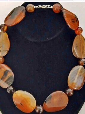 Vintage Carnelian and banded Agate Statement Necklace